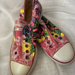 Ed Hardy Women's Pink and Yellow Graphic Sneakers